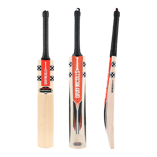 Three cricket bats with Gray-Nicolls branding on a white background