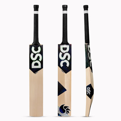 Three cricket bats with DSC branding on a white background